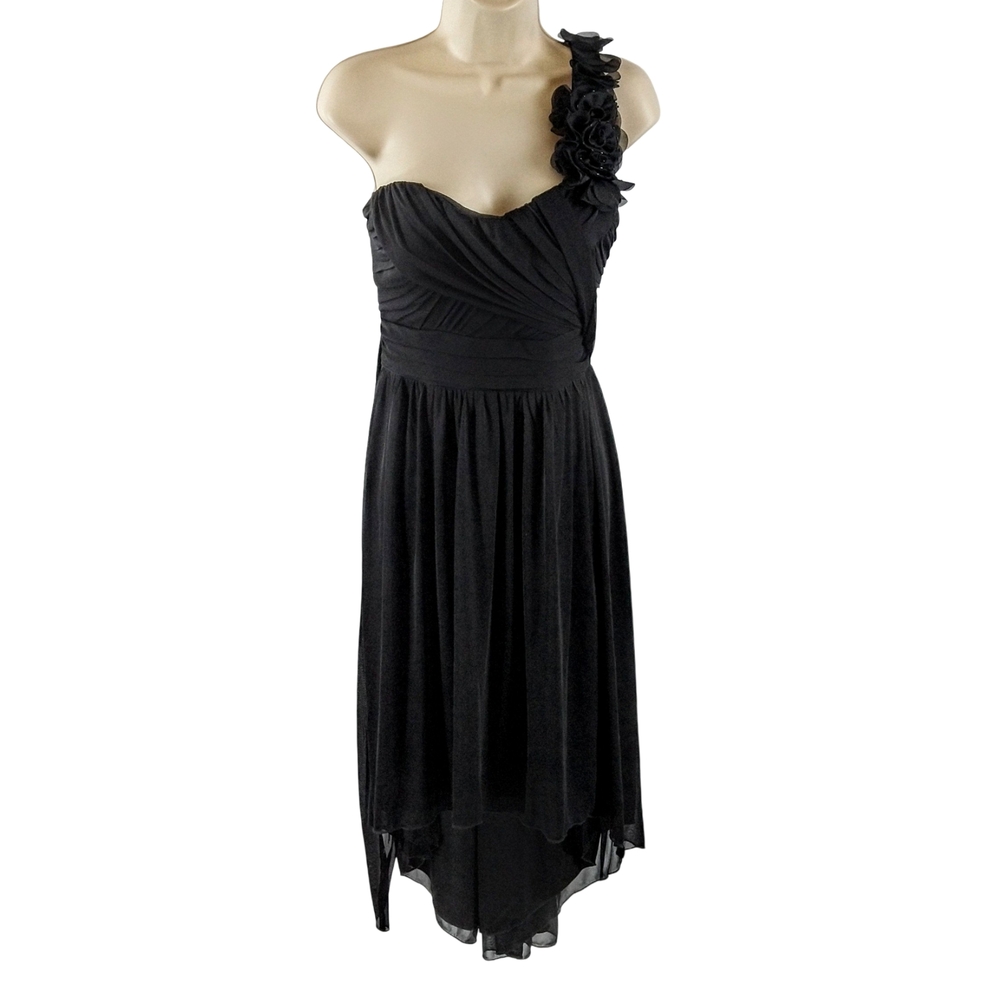 DB Studio Elegant Black One-Shoulder High Low Dress